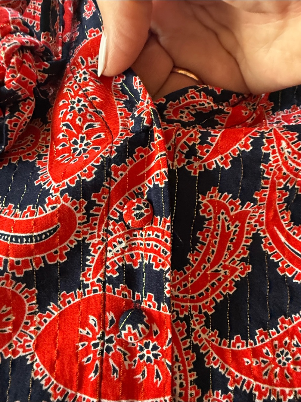 Boden Red/Navy Paisley Tie-Neck Mini Dress US Size 8 - Picture 6 of 15